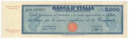 5000 lire titolo provvisorio - lire,