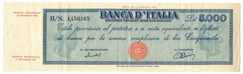 5000 lire titolo provvisorio - titolo,