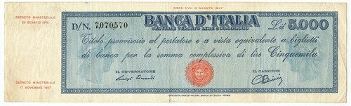 5000 lire titolo - 5000, provvisorio