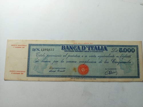 5000 lire titolo provvisorio - lire,