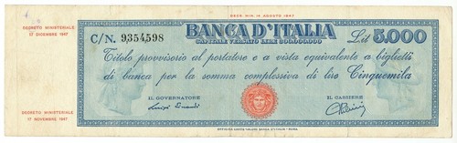 5000 lire titolo provvisorio - lire,