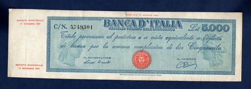 5000 lire titolo provvisorio - lire,