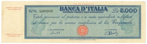 5000 lire titolo - lire, provvisorio