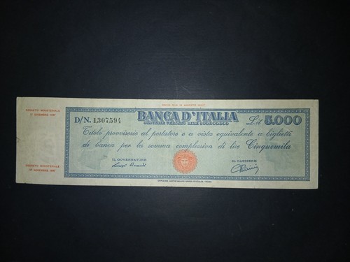 5000 lire titolo - 5000, provvisorio